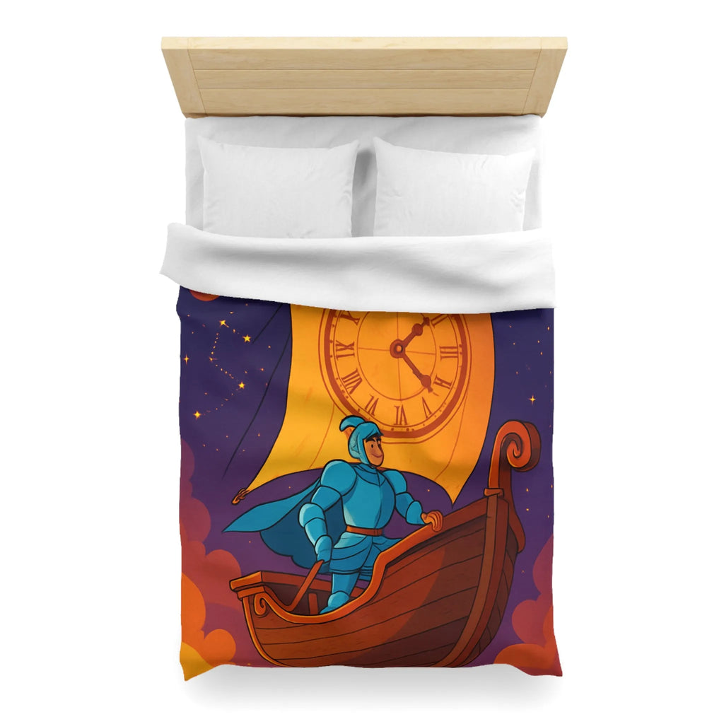 Housse de couette enfant rêveur : chevalier voyageant à travers le cosmos étoilé