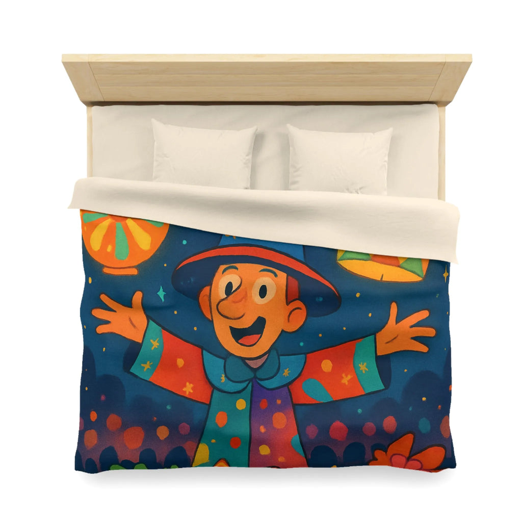 Housse de couette enfant au design magique de lanternes colorées et personnages joyeux