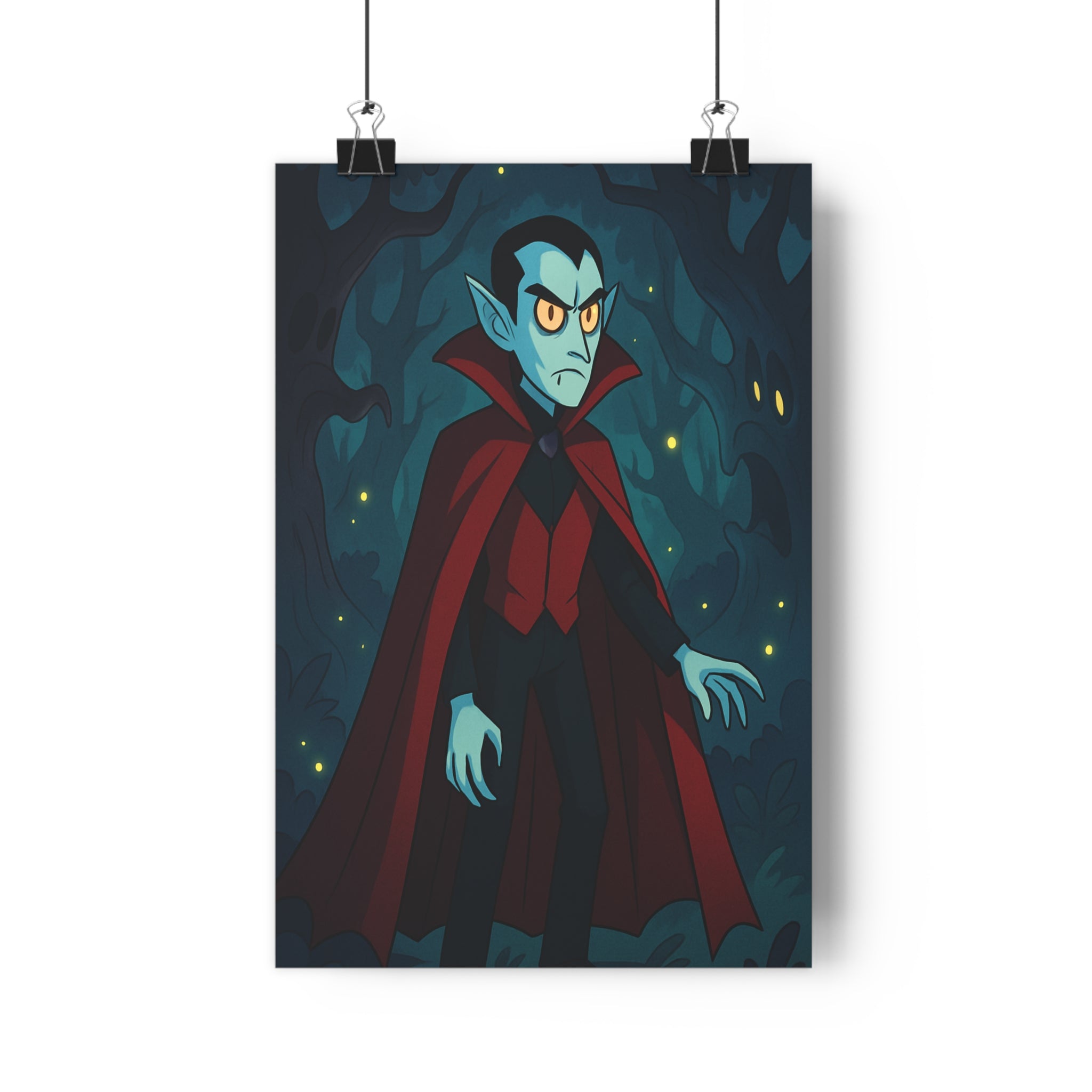 Poster décoratif cartoon mystique rouge noir forêt sinistre chambre salon fantaisie atmosphère captivante unique