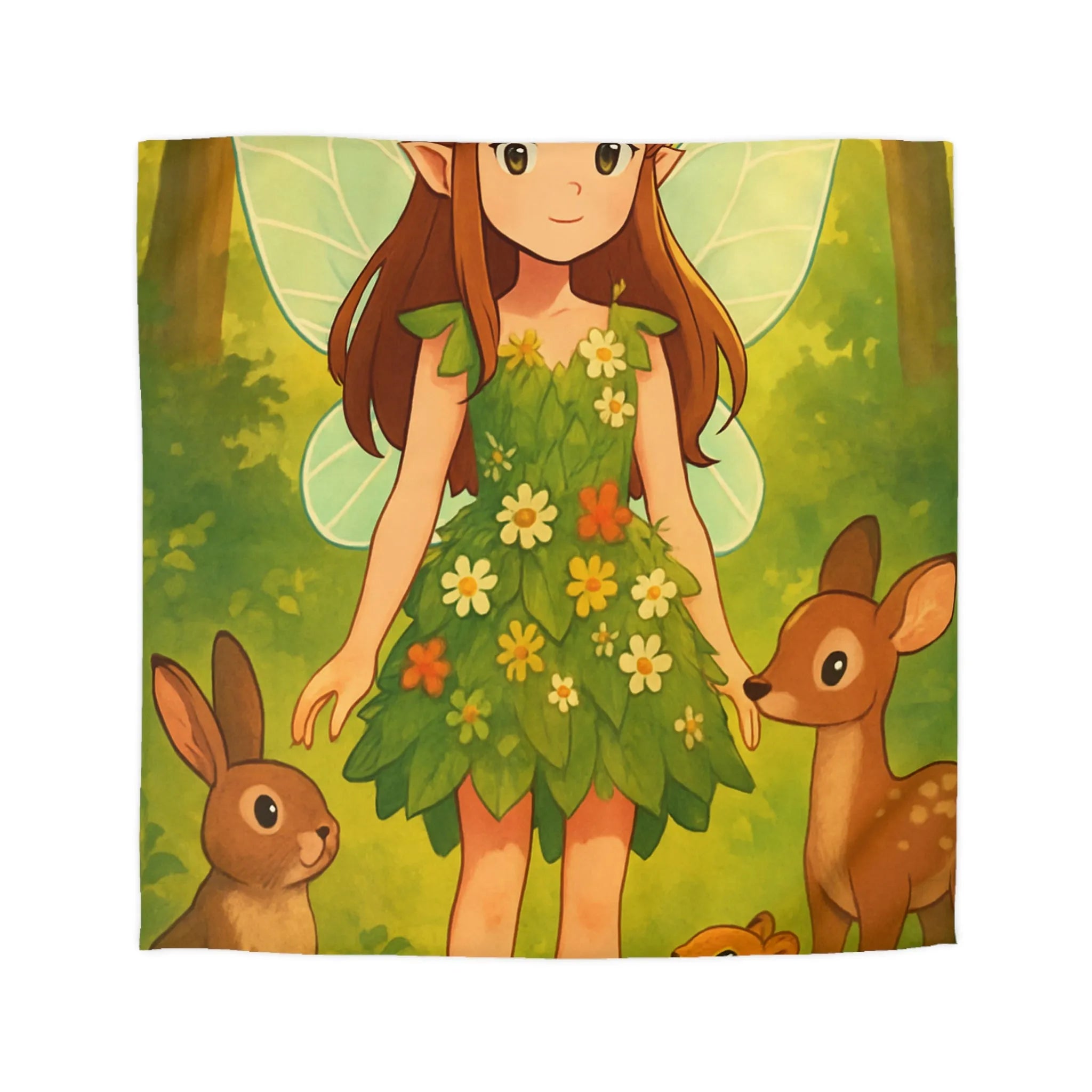 Housse de couette féerique avec fée et animaux de la forêt pour enfants