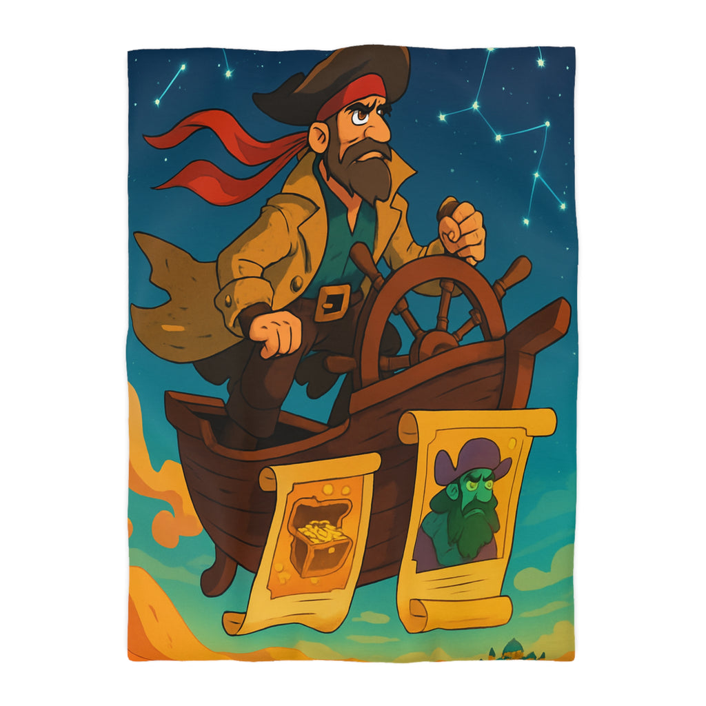 Pirate aventureux naviguant dans le ciel étoilé sur un bateau volant enchanteur