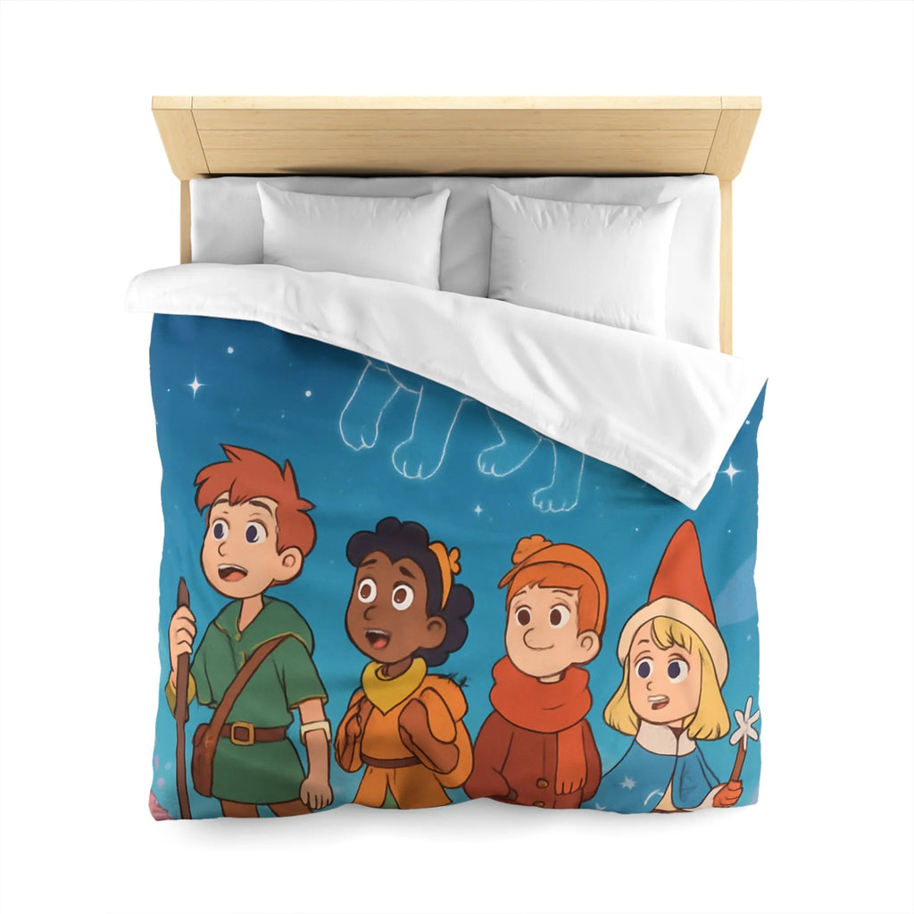 Housse de couette colorée avec enfants aventuriers et constellations nuit étoilée