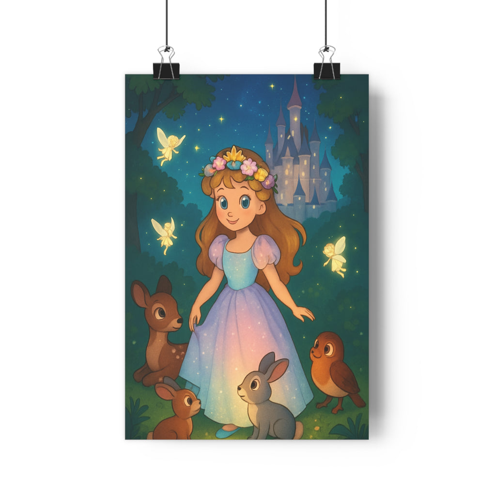 Poster décoratif enfant féerique forêt étoiles magique pastel conte chambre rêveur coloré 30x46 ambiance