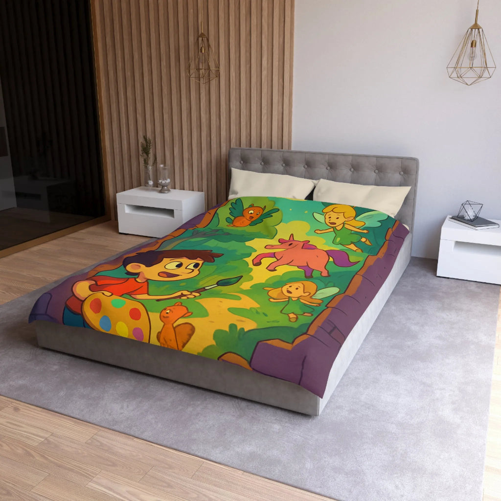 Housse de couette enfant rêve magique avec fées, licorne et peintre créatif