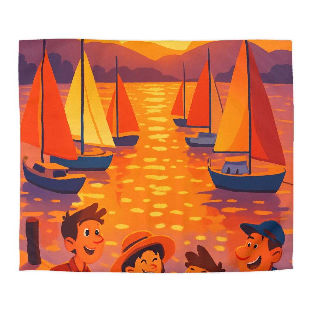 Housse de couette colorée avec bateau et coucher de soleil pour ambiance joyeuse