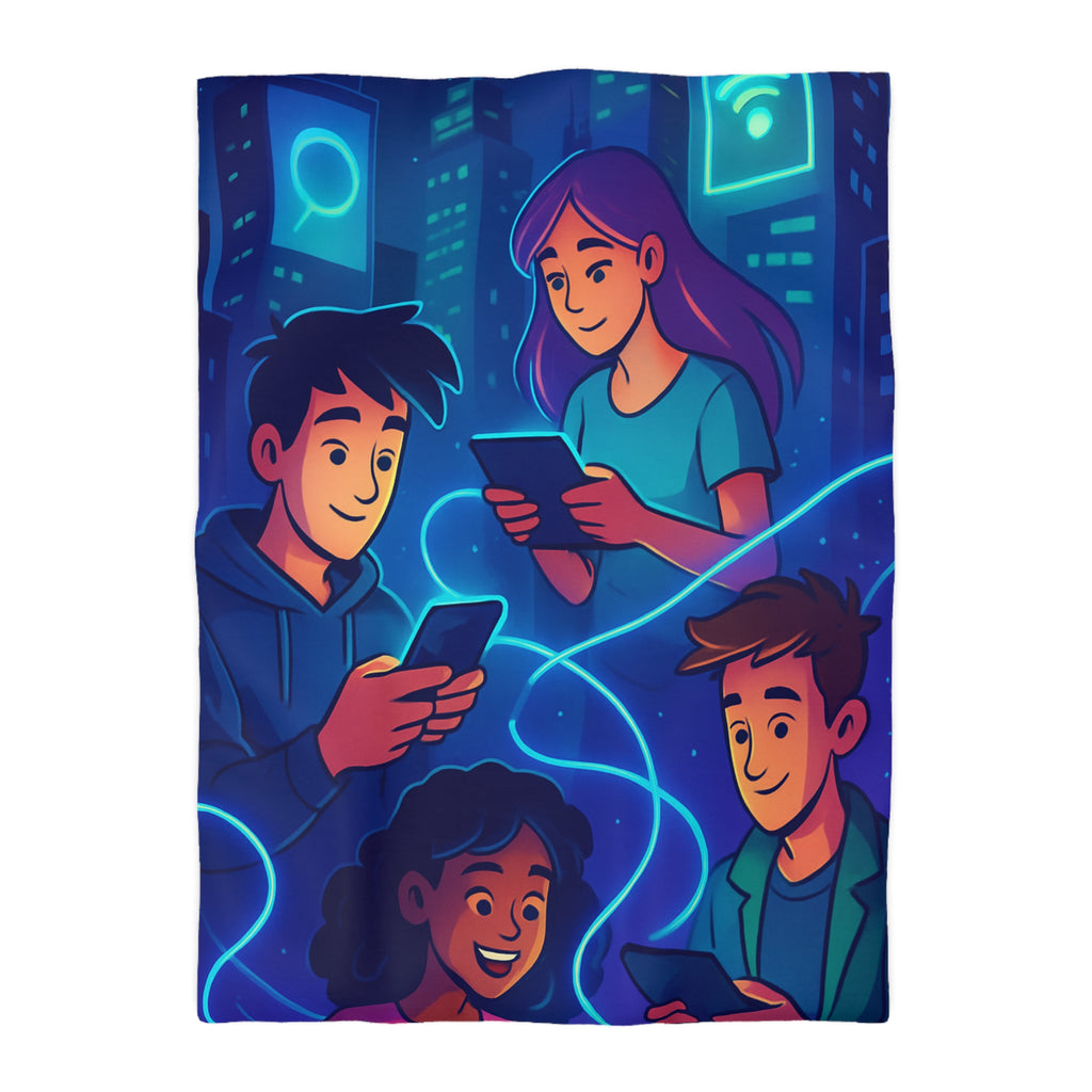 Housse de couette numérique moderne avec design connecté et technologie urbaine futuriste