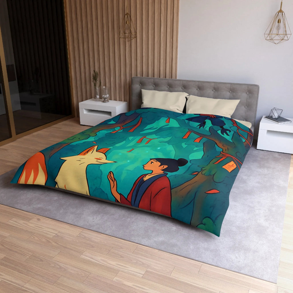 Housse de couette forêt magique avec renard et oiseaux pour chambre paisible