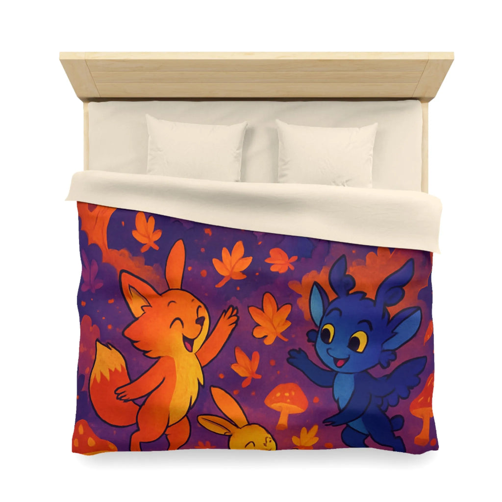 Housse de couette foret enchantée avec animaux fantastiques et ambiance féerique en couleurs vives