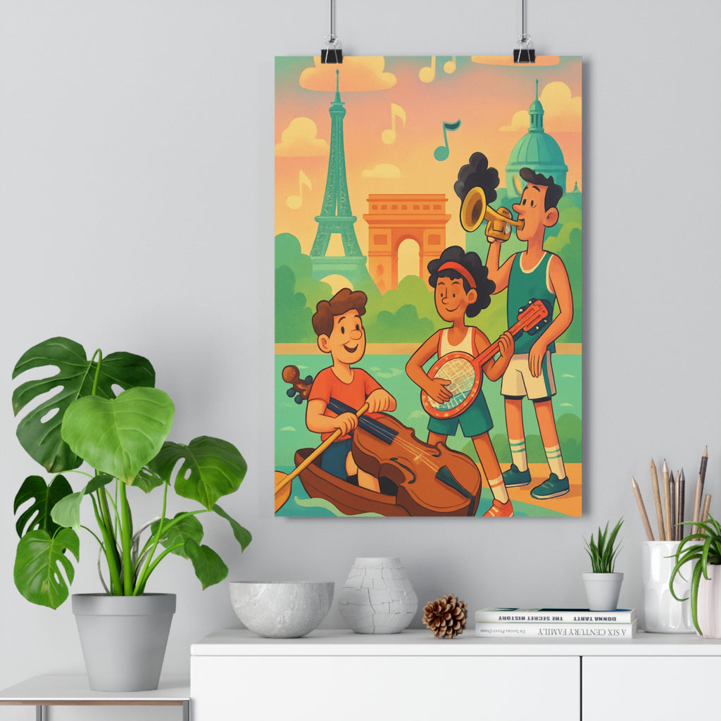 Poster décoratif musical parisien coloré moderne salon chambre joyeux artistique créatif unique vibrant élégant