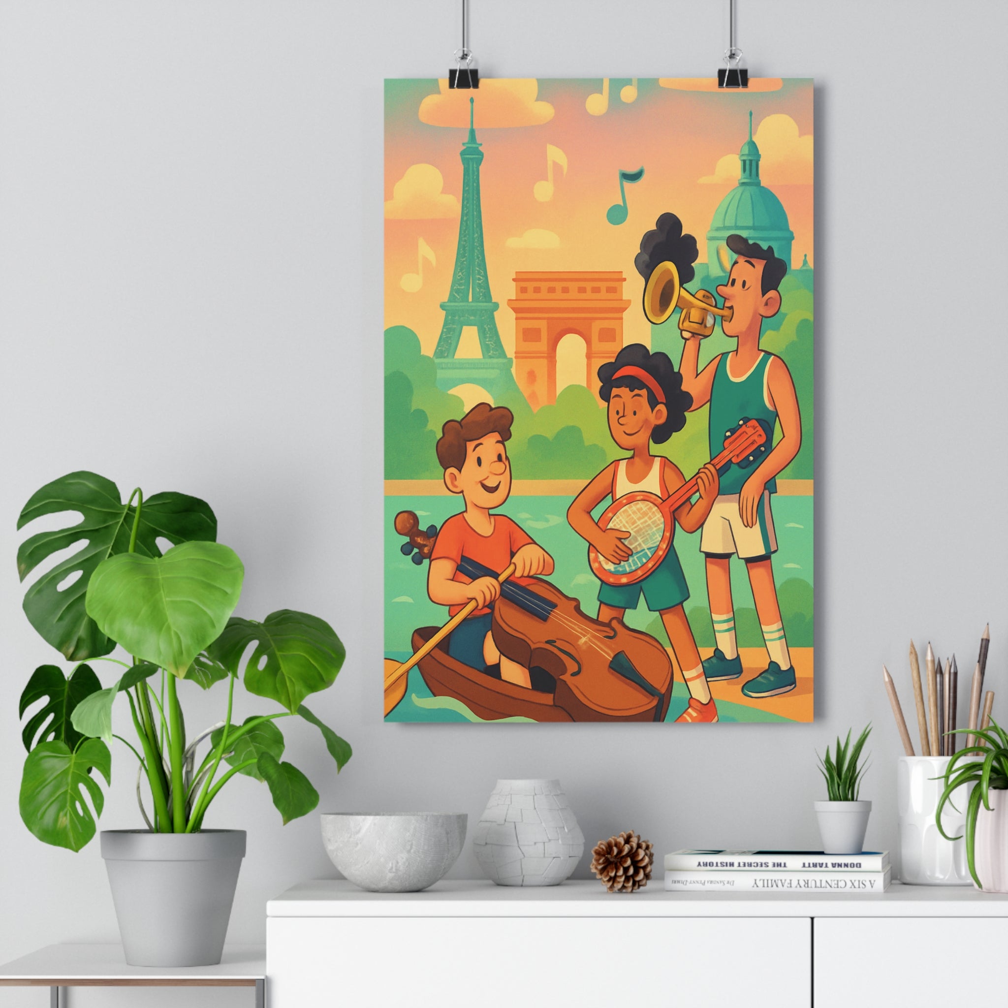 Poster décoratif musical parisien coloré moderne salon chambre joyeux artistique créatif unique vibrant élégant