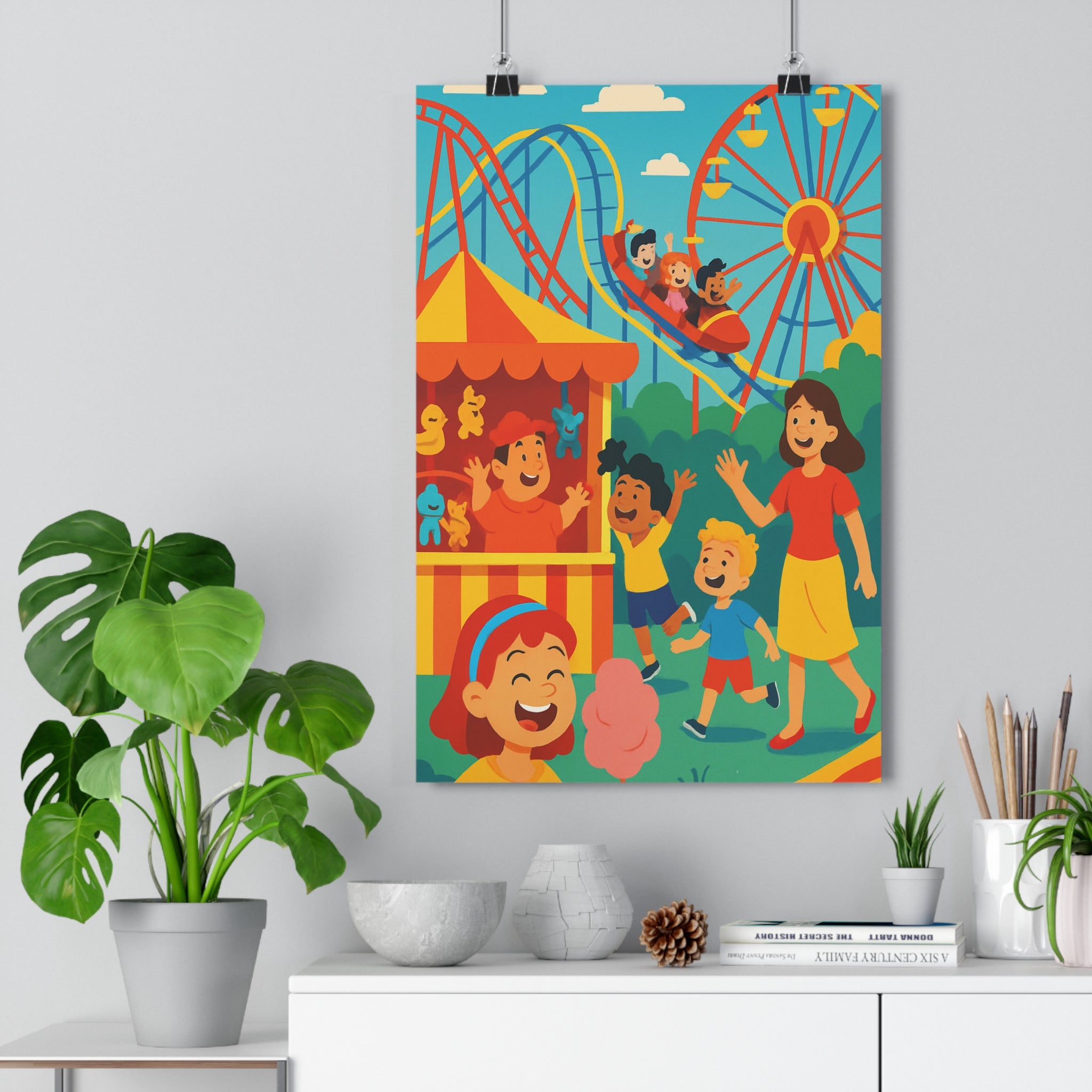 Poster décoratif animé coloré joyeux enfants chambre salon parc attraction fête vibrant dynamique qualité