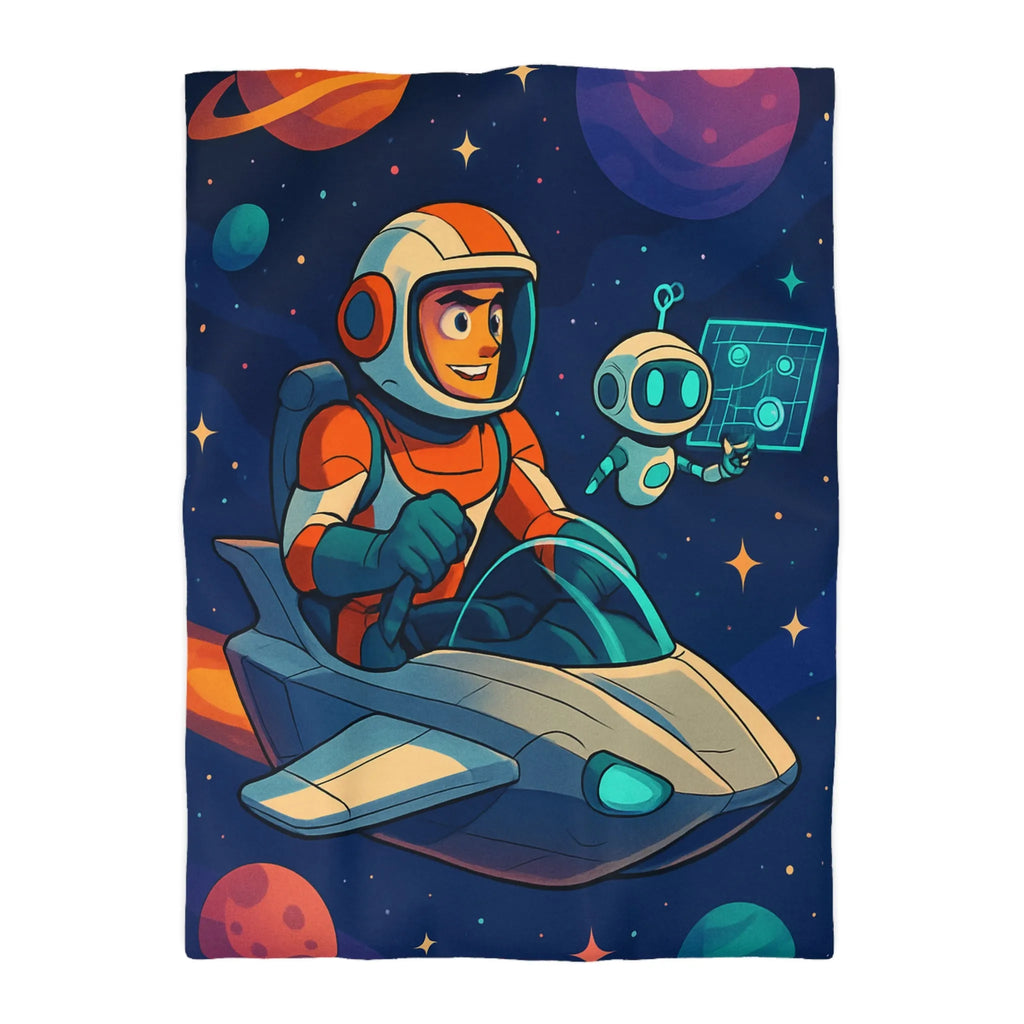 Housse De Couette Espace Enfant Avec Astronaute Et Petit Robot Amical Dessin Animé