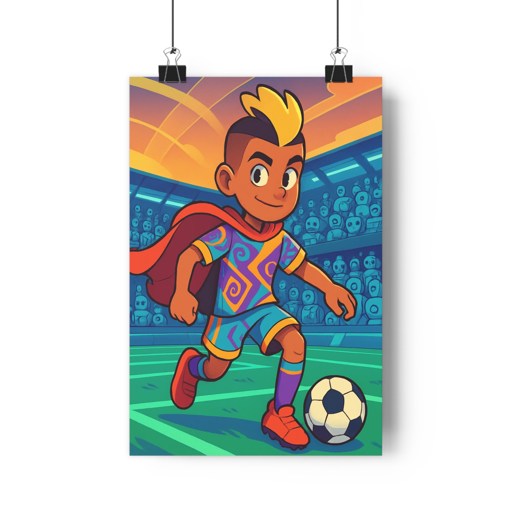 Poster décoratif dynamique anime futuriste football rouge bleu orange chambre salon sport tendance qualité