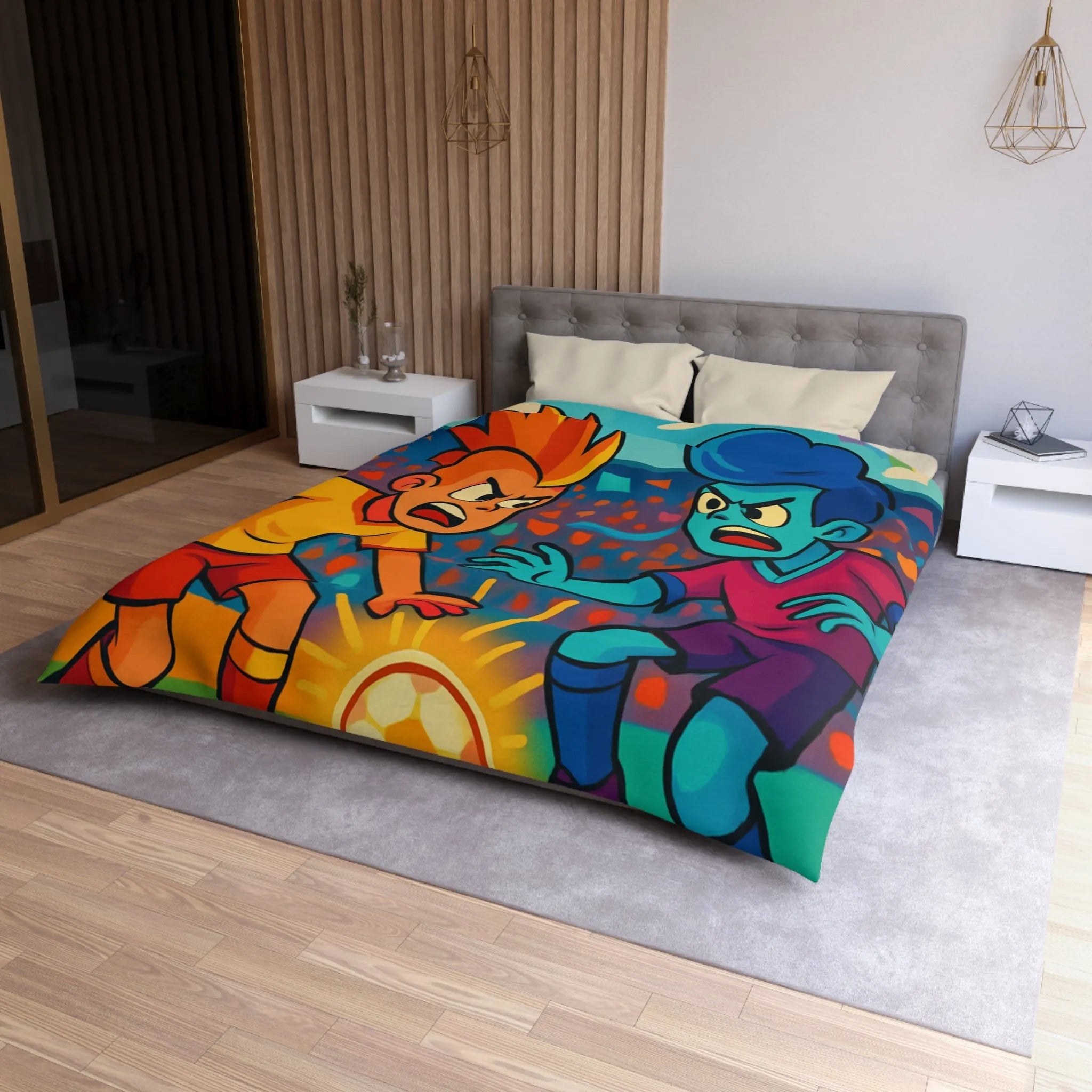 Housse de Couette Colorée pour Enfants avec Joueurs de Football Sur Fond Arc-en-ciel