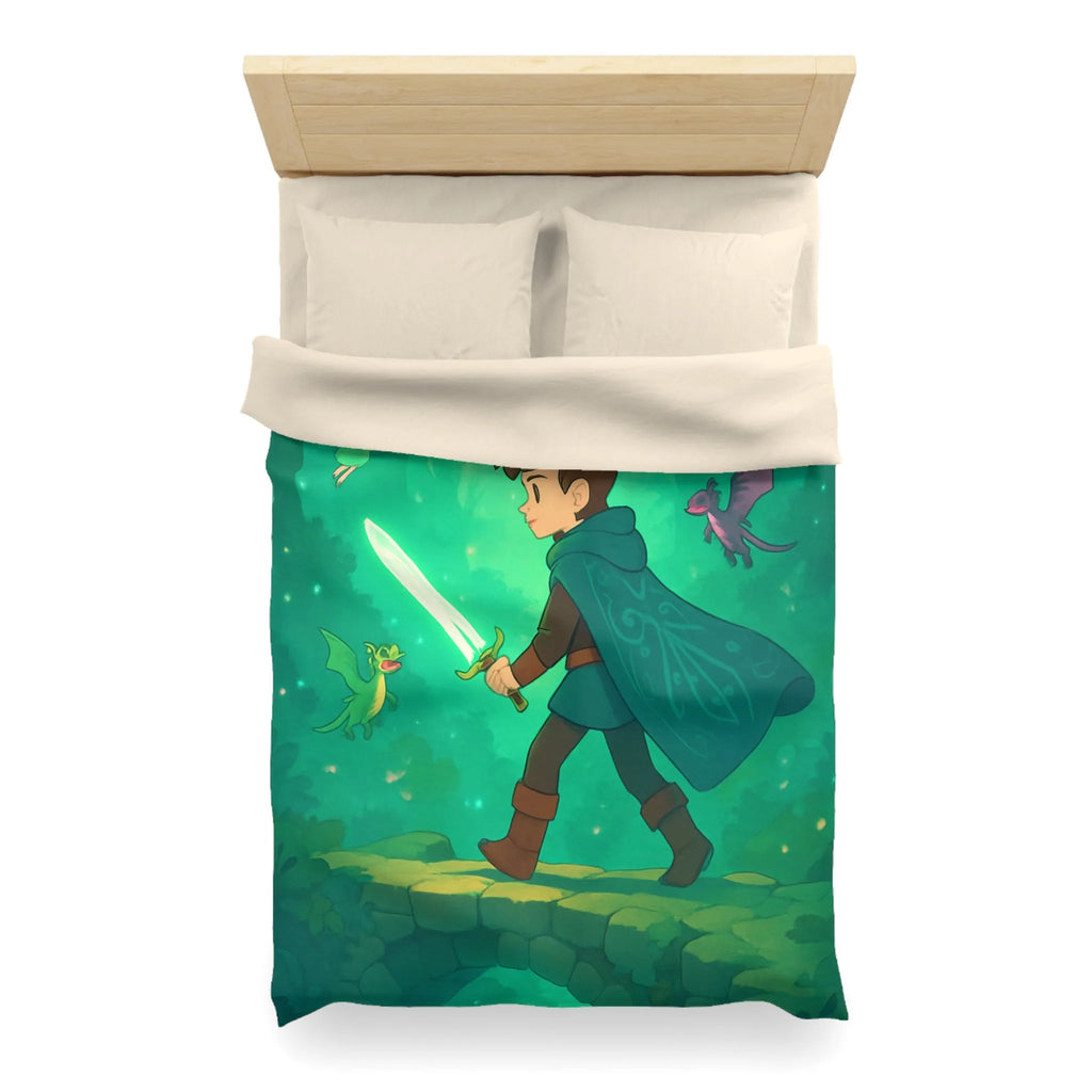 Housse de couette enfant magique avec épée lumineuse et créatures enchantées en forêt