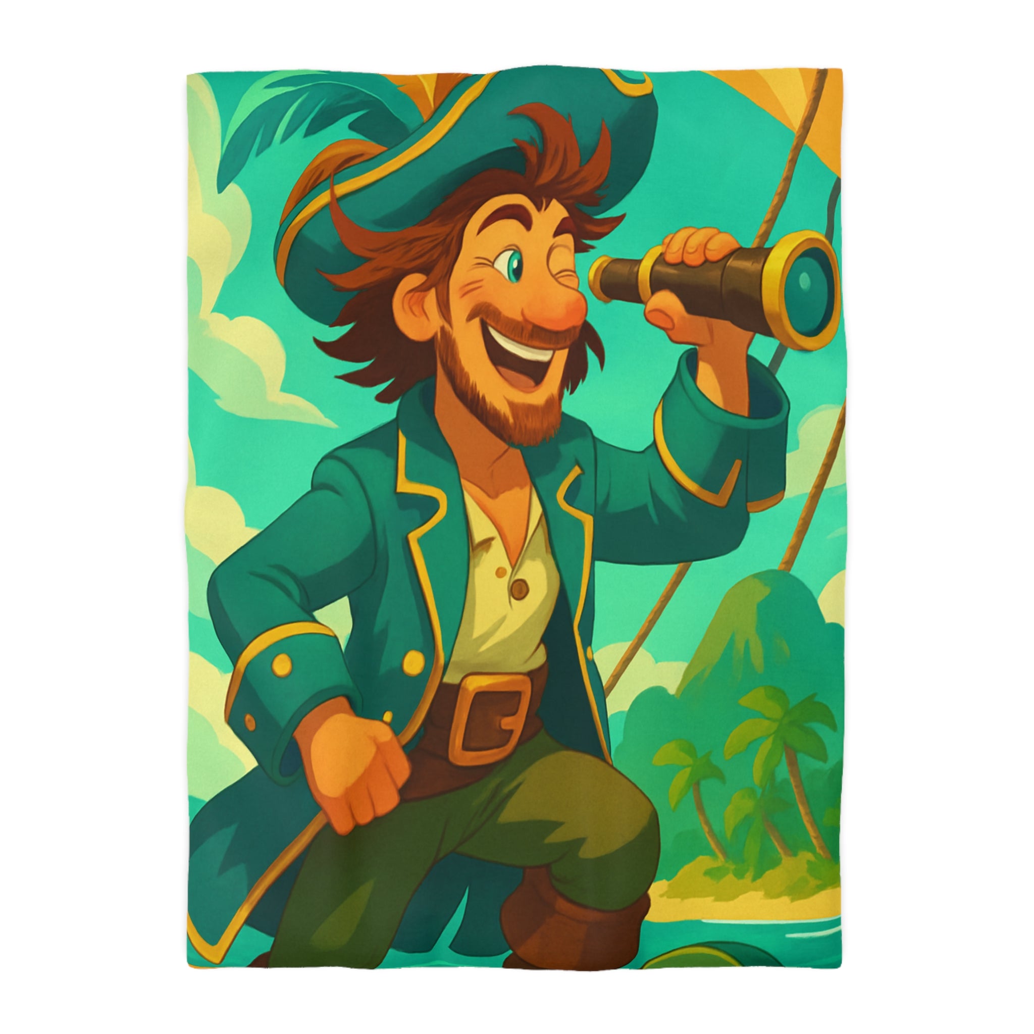 Housse de Couette Pirate Joyeux Naviguant sur Mer avec Longue-Vue Tropicale