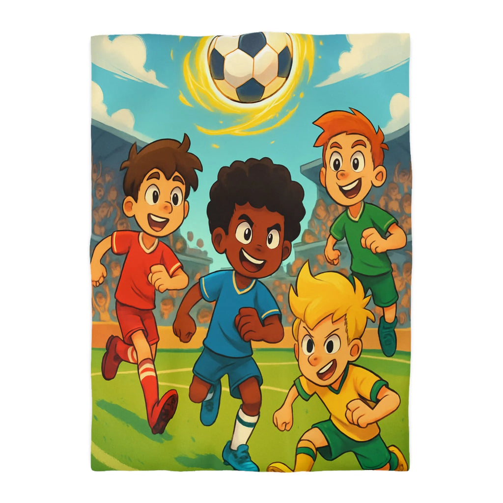 Housse de couette ludique sur le thème du football avec enfants et ballon magique