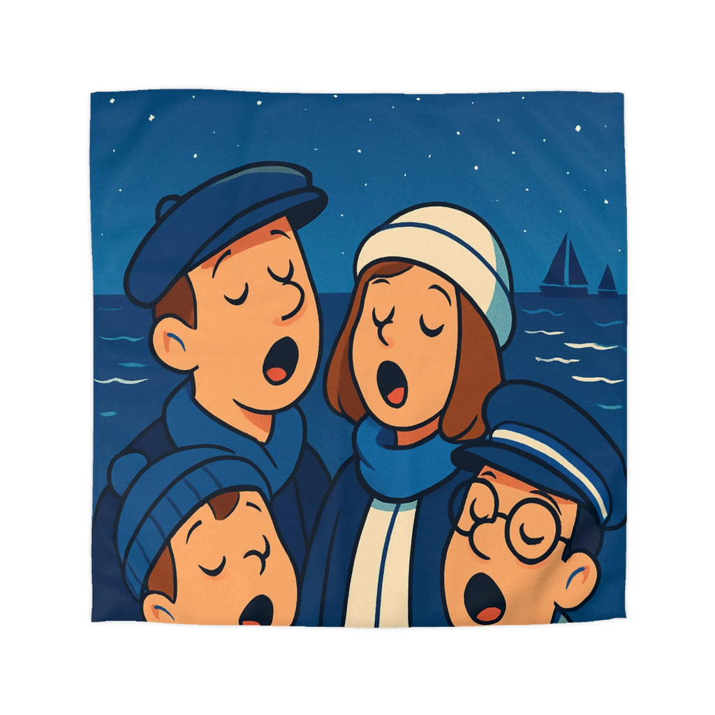 Housse de couette avec illustration nautique vintage de chanteurs sous un ciel étoilé