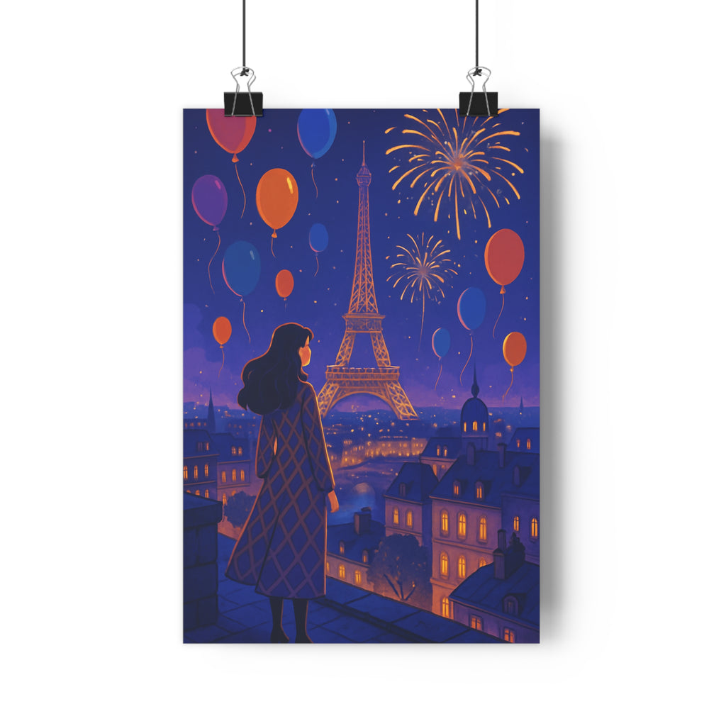 Poster décoratif Paris nocturne bleu orange moderne urbain salon chambre ambiance festive art contemporain