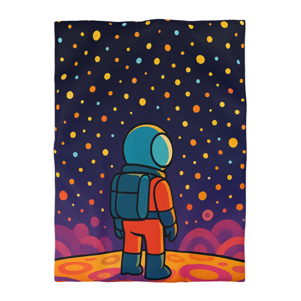 Housse de couette spatiale colorée avec astronaute et étoiles multicolores pour chambre enfant