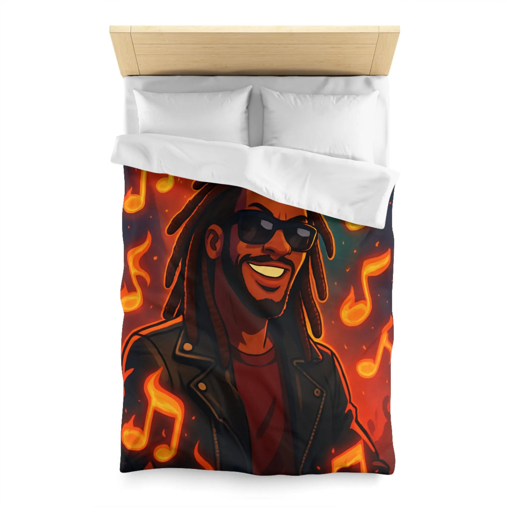 Housse de couette artistique avec musicien animé sous lumières de concert colorées