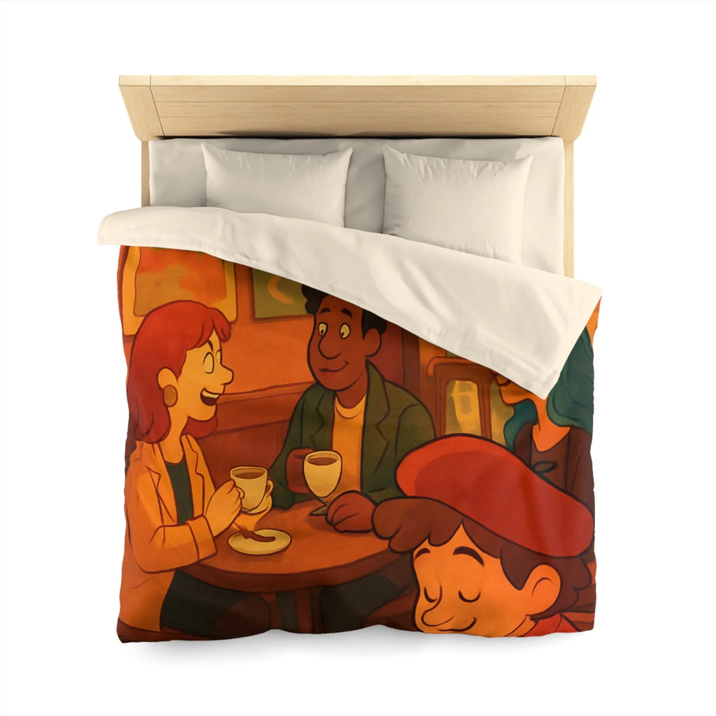 Charmante illustration de café parisien avec vue sur la Tour Eiffel en arrière-plan