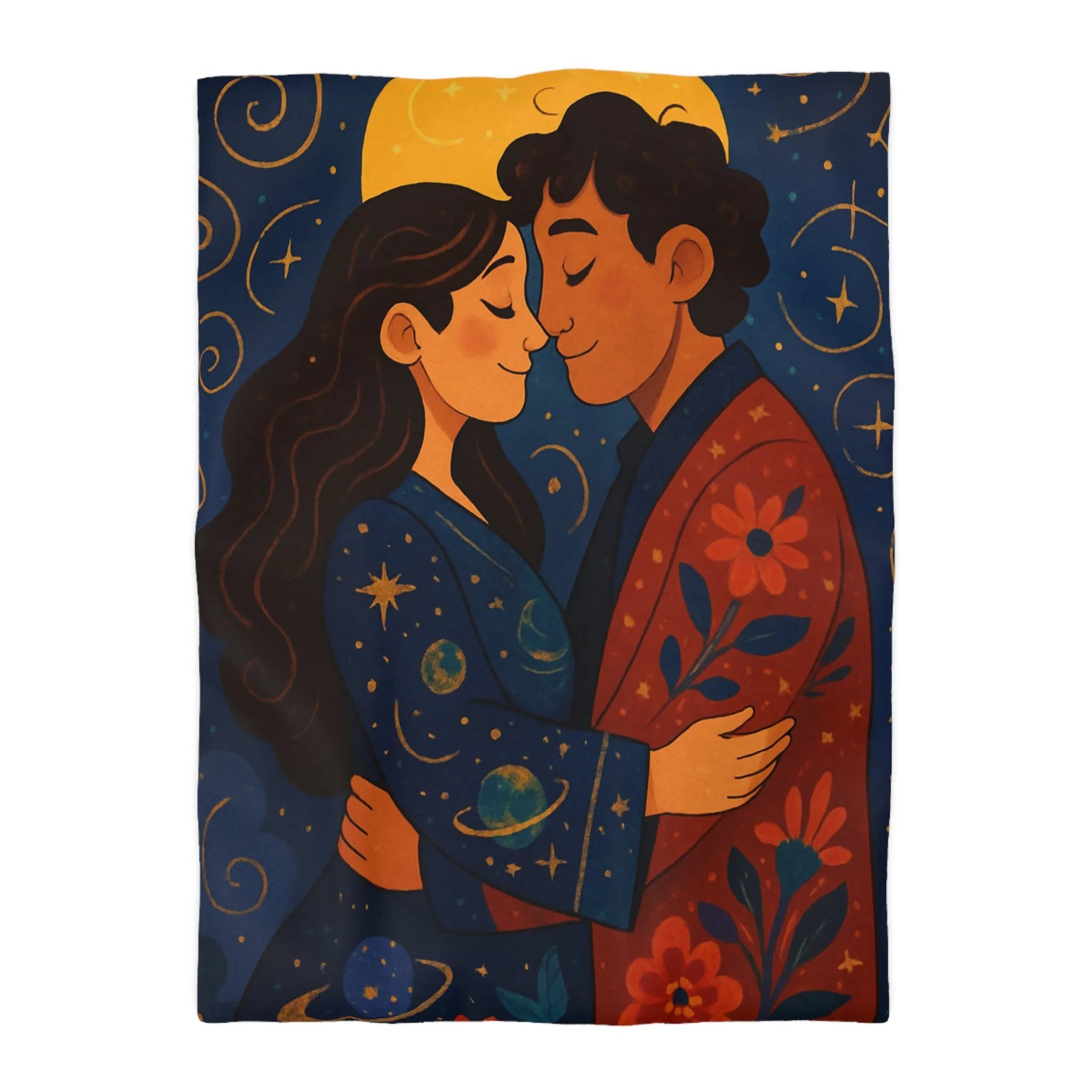 Housse de couette avec illustration romantique au clair de lune et motifs celestes