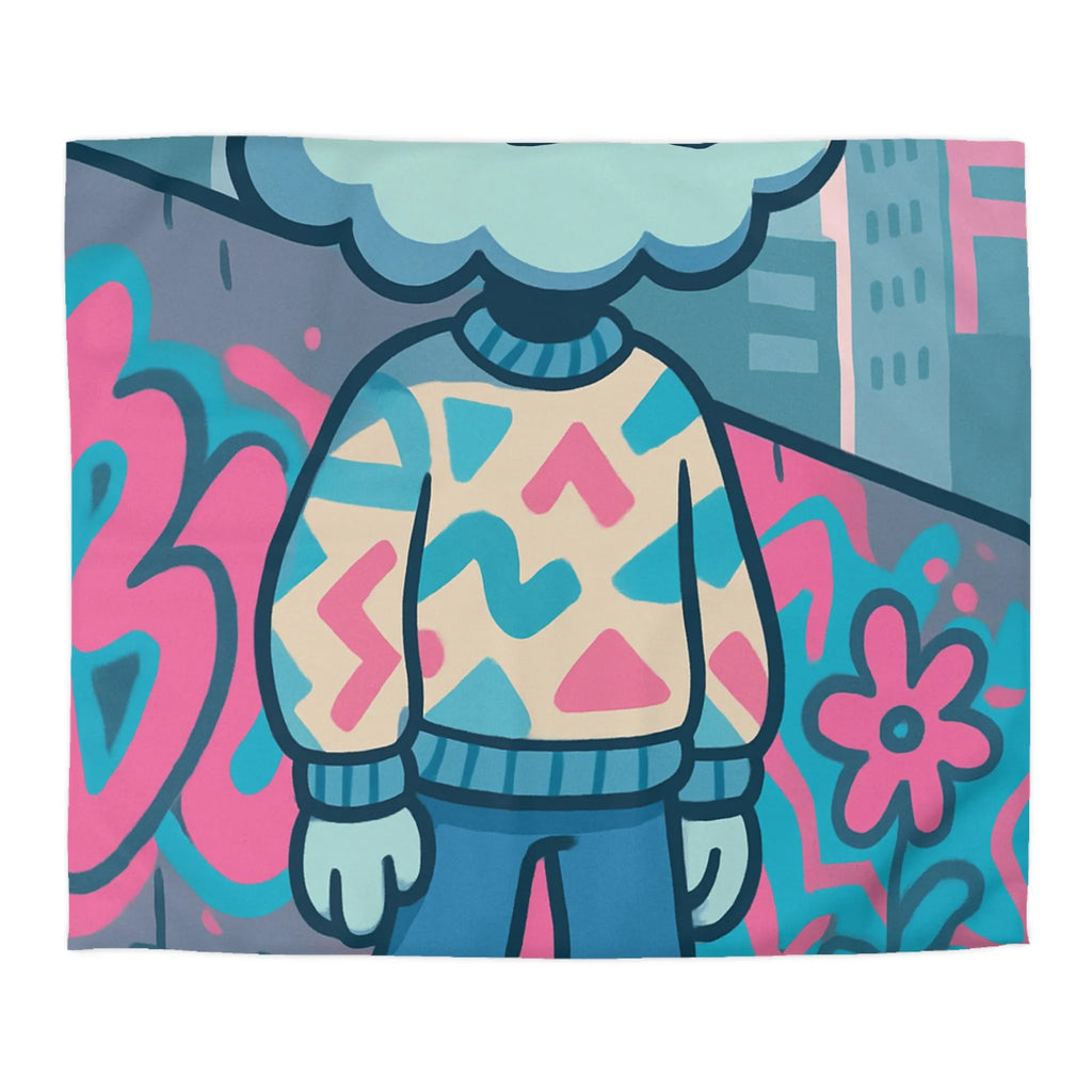 Housse de Couette Design Nuage et Street Art pour Chambre Fun et Colorée