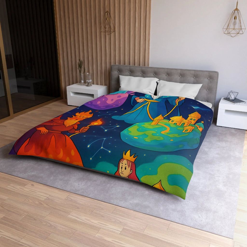 Housse de Couette Imaginaire avec Rois et Reines sur Planètes Mystiques Étoilées