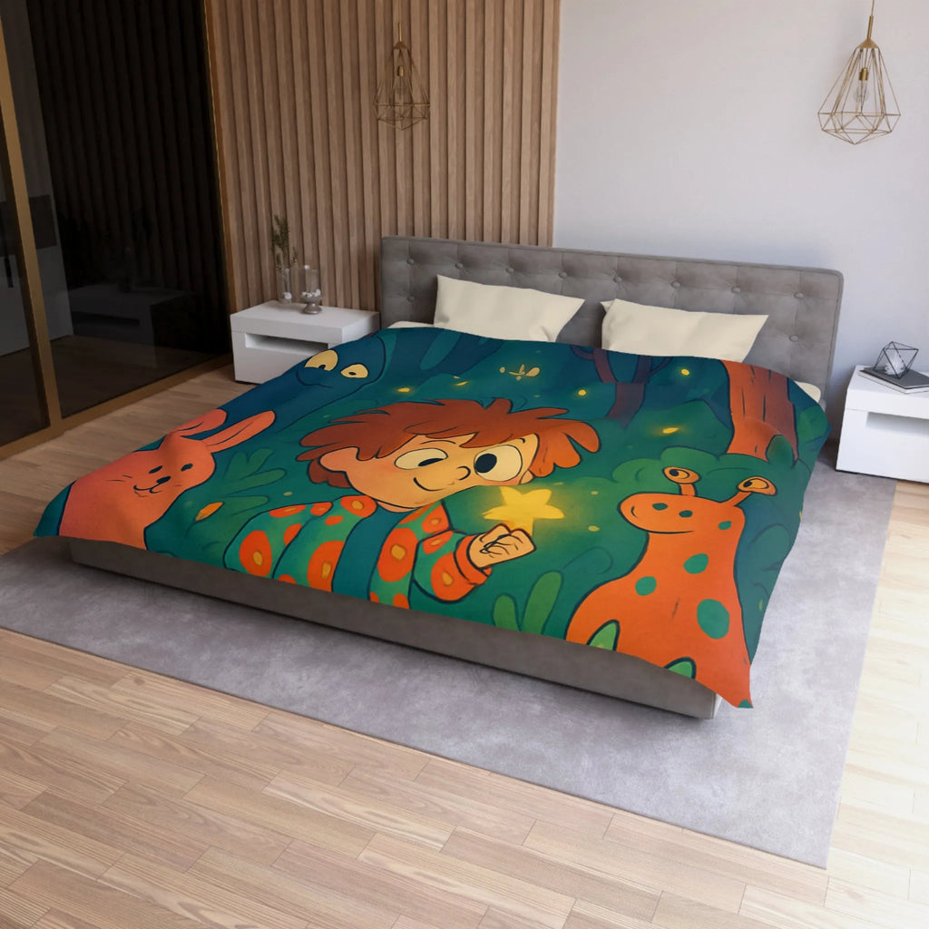 Housse de couette colorée forêt enchantée dessin animé, enfants et animaux magiques