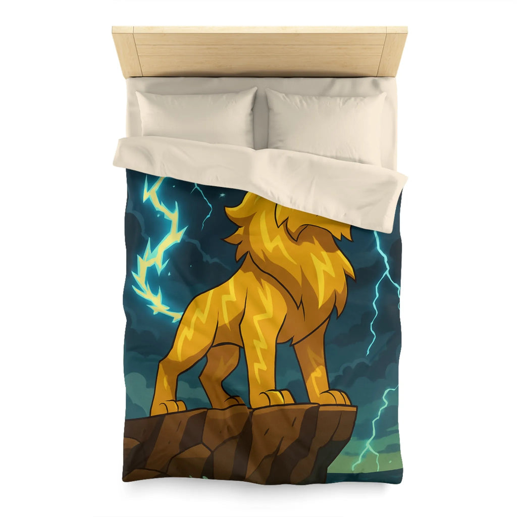 Housse de couette lion éclair lumineux, style animé, ambiance puissante, couleurs vibrantes