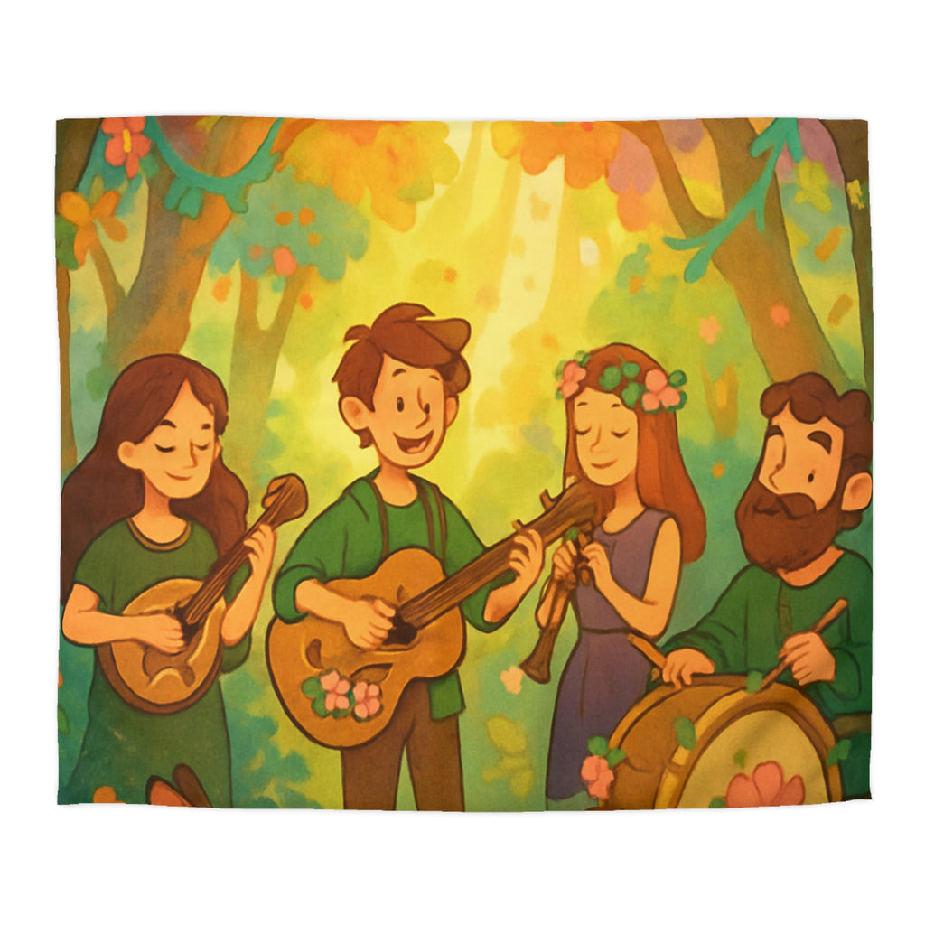 Housse de couette musicale enchantée forêt, animaux, motifs vibrants pour chambre féerique