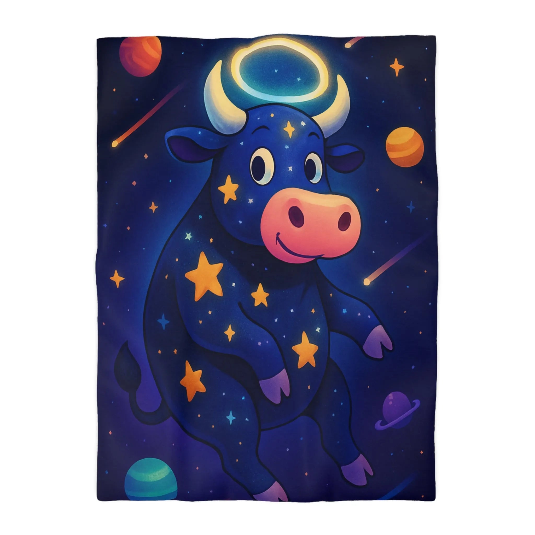 Housse de couette enfant avec taureau cosmique et étoiles au ciel enchanteur