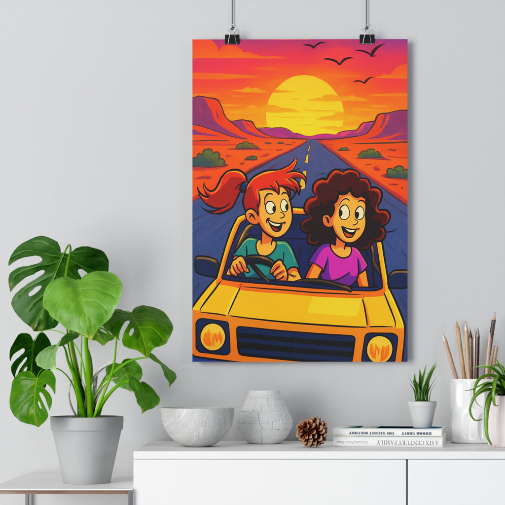 Poster décoratif cartoon jaune orange violet aventure liberté salon chambre ambiance années 90 30x46