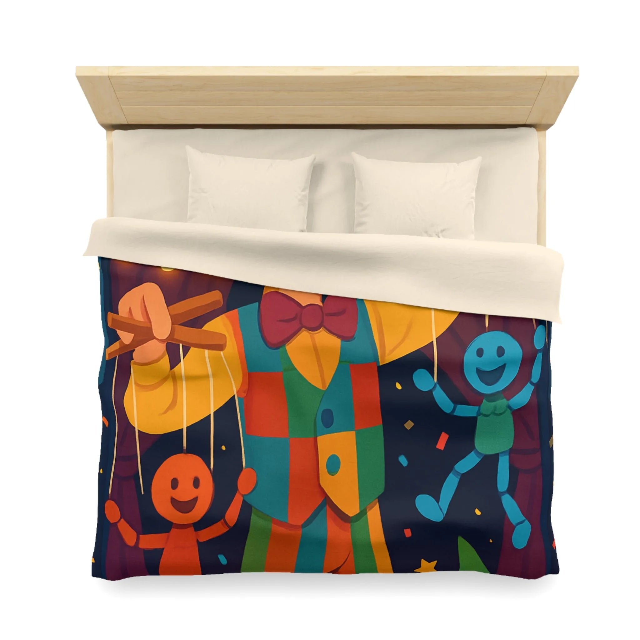 Housse de couette marionnettiste coloré avec motifs joyeux pour chambre d'enfant festive