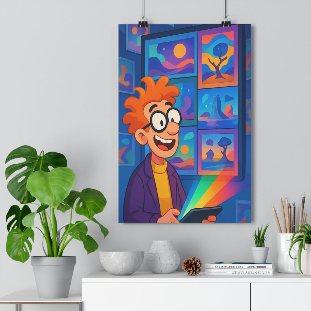 Poster décoratif cartoon lumineux bleu violet jaune joyeux bureau chambre hightech dynamique futuriste qualité