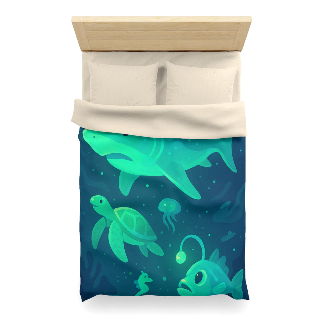 Housse de Couette Océan Lumineux avec Animaux Marins Amusants et Fantastiques Illustrés