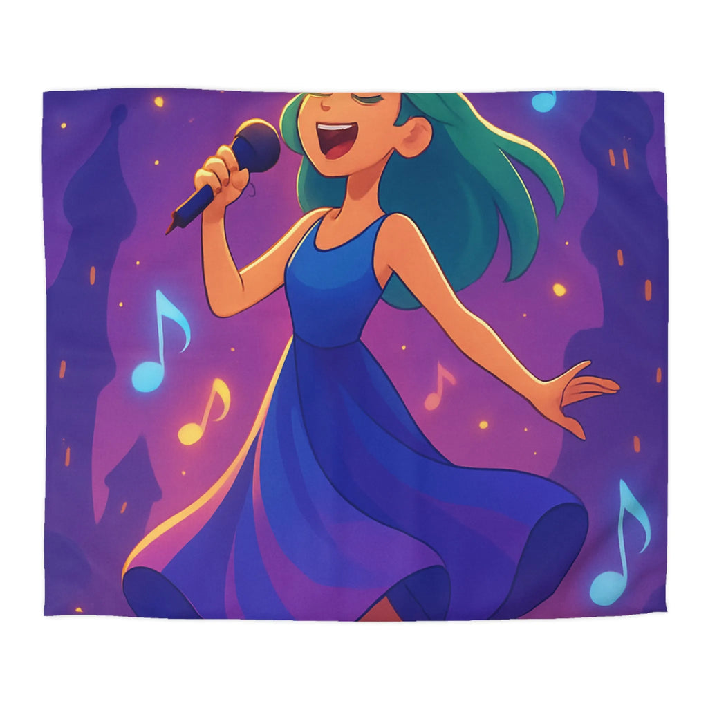 Fantaisie Vocale Féminine : Une Housse de Couette Mélodieuse pour Jeune Chanteuse Rêveuse