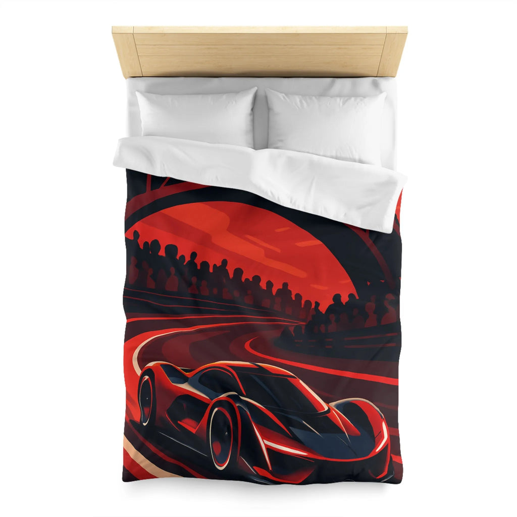 Housse de couette avec design de voiture de course rouge moderne sur circuit sinueux