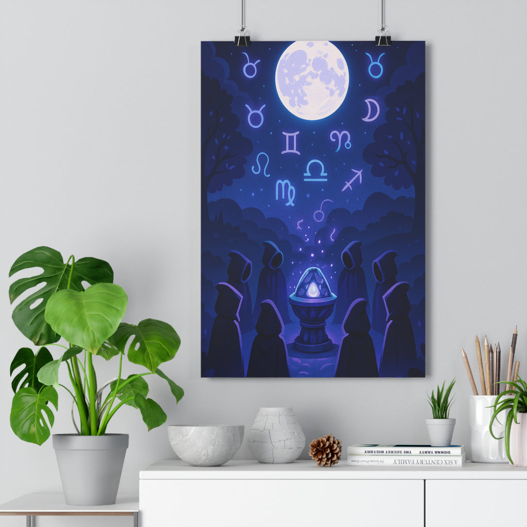 Poster décoratif mystique lune bleu violet anime salon chambre ambiance énigmatique lumineux qualité premium