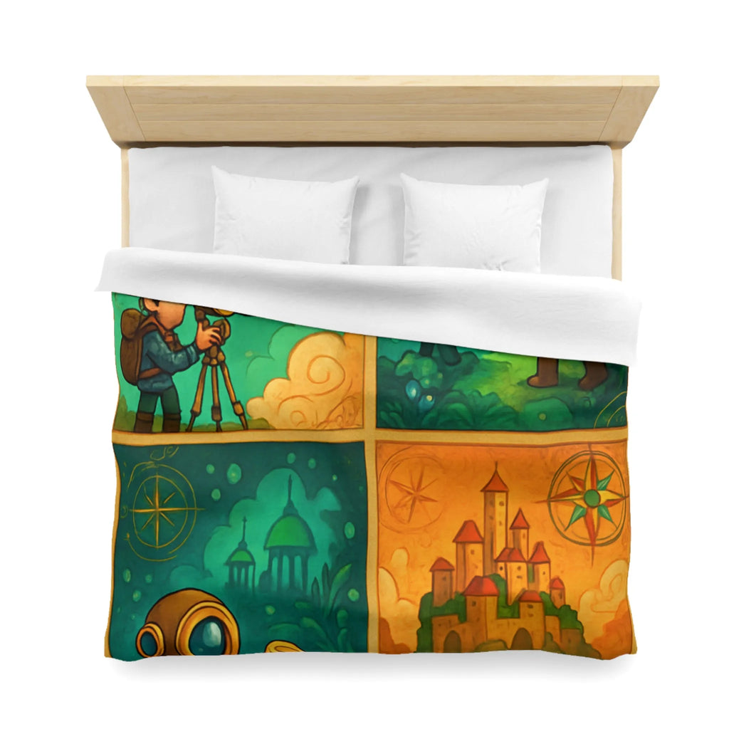 Housse de couette aventure fantastique pour chambre d'enfant avec exploration imaginaire colorée