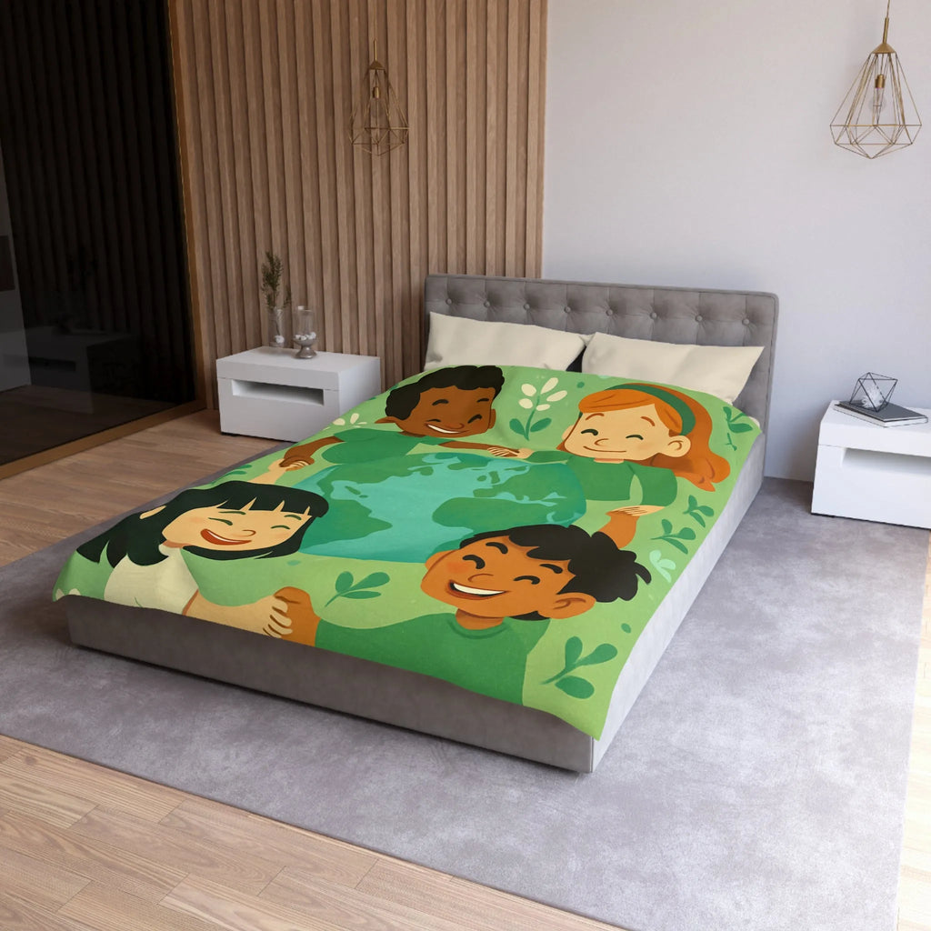 Housse de couette enfant monde coloré, paix et amitié, thème écologique éducatif