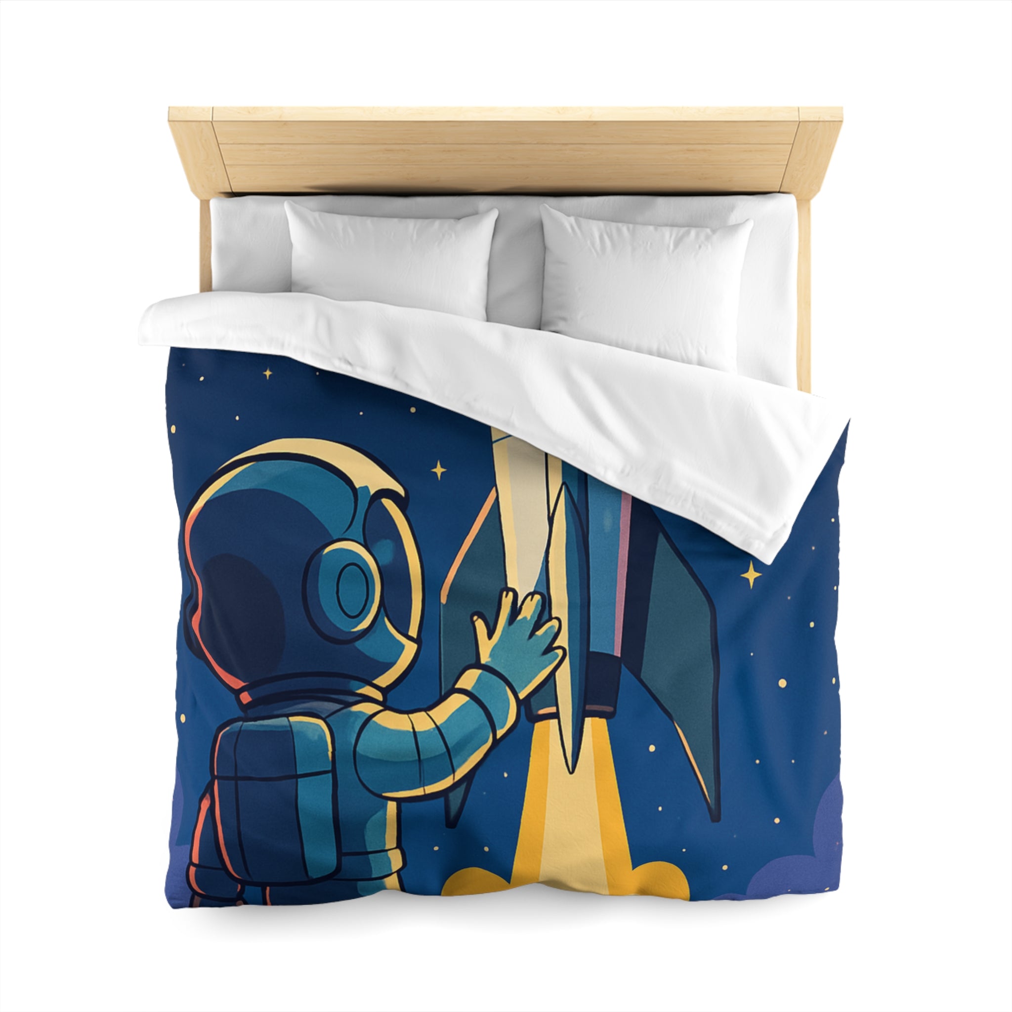 Housse de couette pour enfant avec design astronaute et fusée colorée dans l'espace