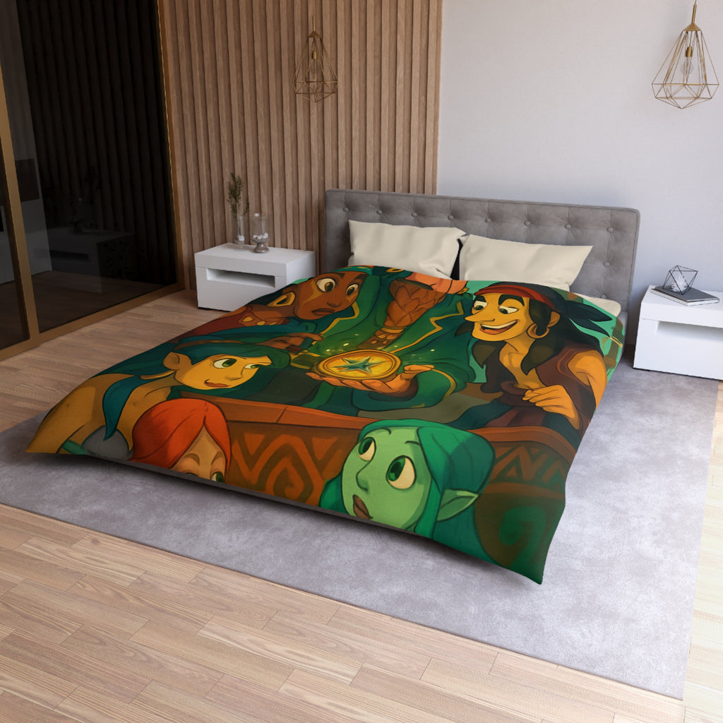 Housse de couette pirate et sirènes avec trésor sur mer émeraude et ciel