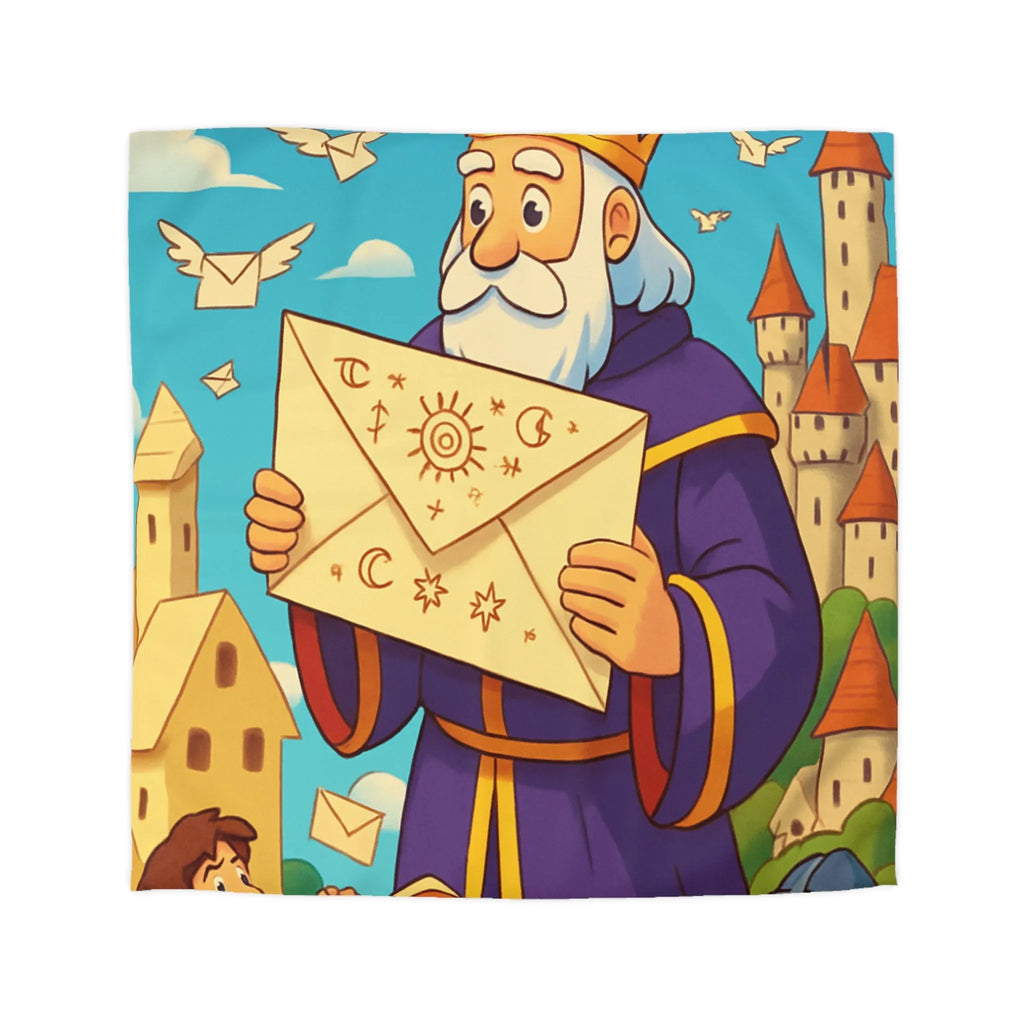 Housse de couette joyeuse avec roi médiéval et château féerique pour enfants