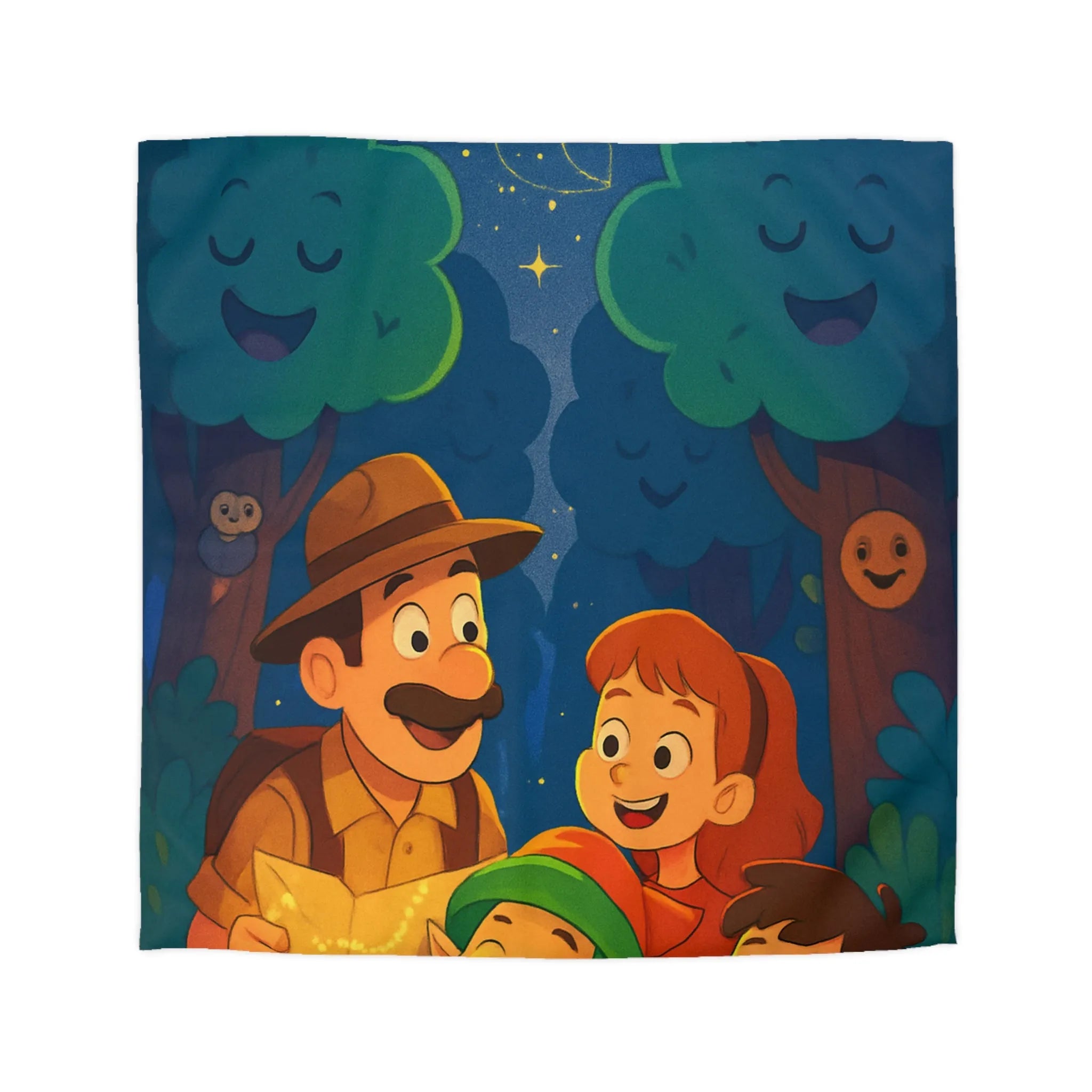 Housse de Couette Enfant Illustrée: Aventure Nocturne en Forêt avec Constellations Magiques