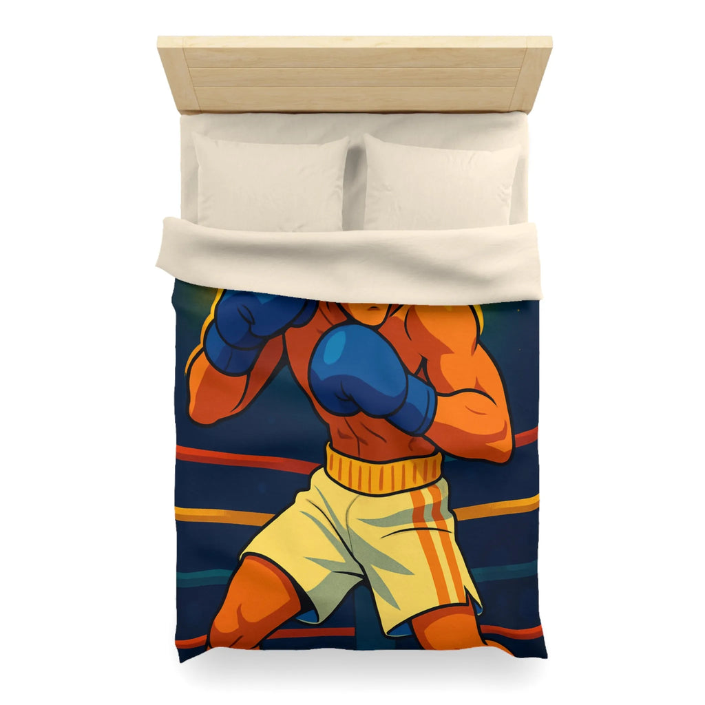 Housse de couette avec motif boxeur animé prêt pour le ring, style vibrant