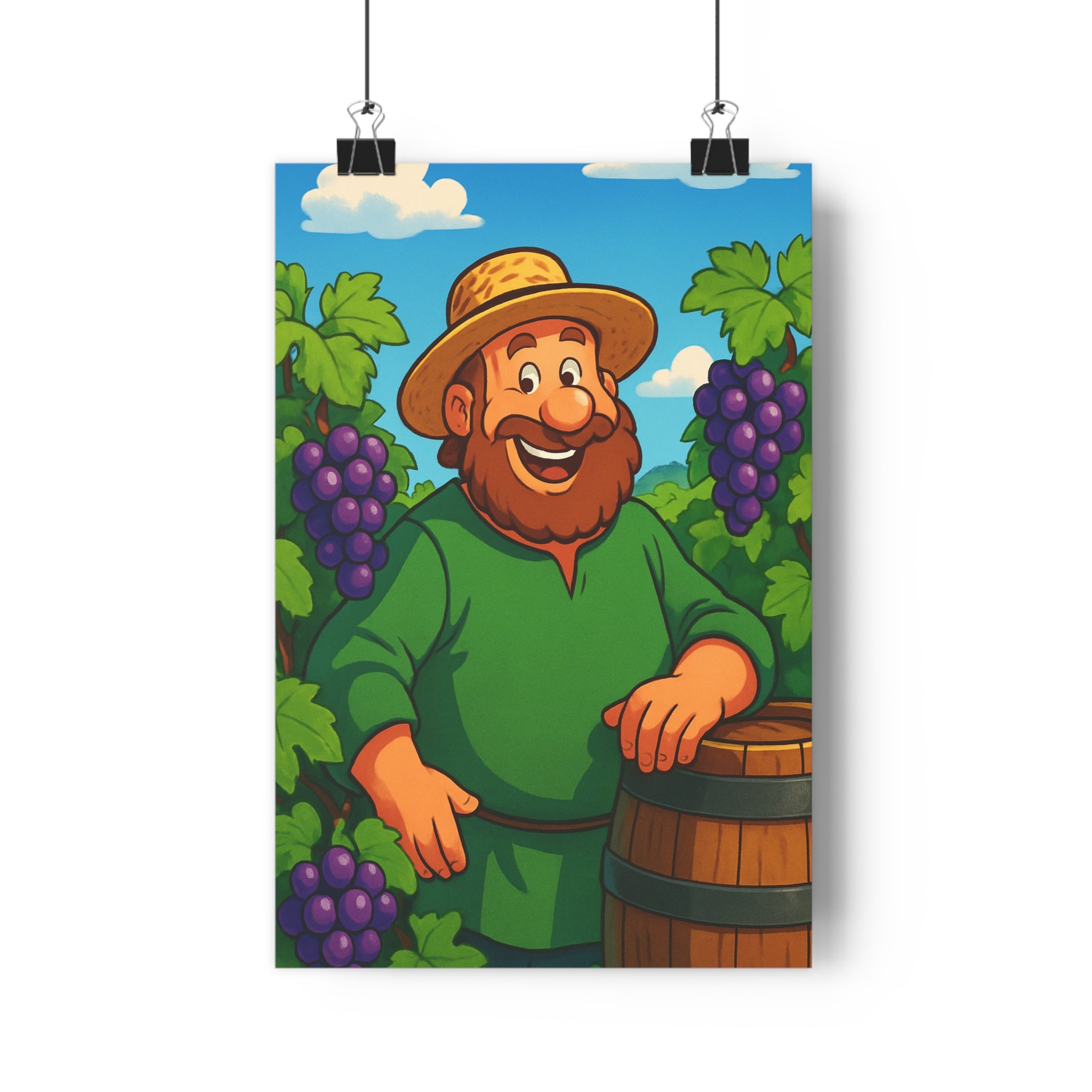Poster décoratif cartoon vignes raisin violet vert joyeux salon cuisine qualité couleur artistique chaleureux