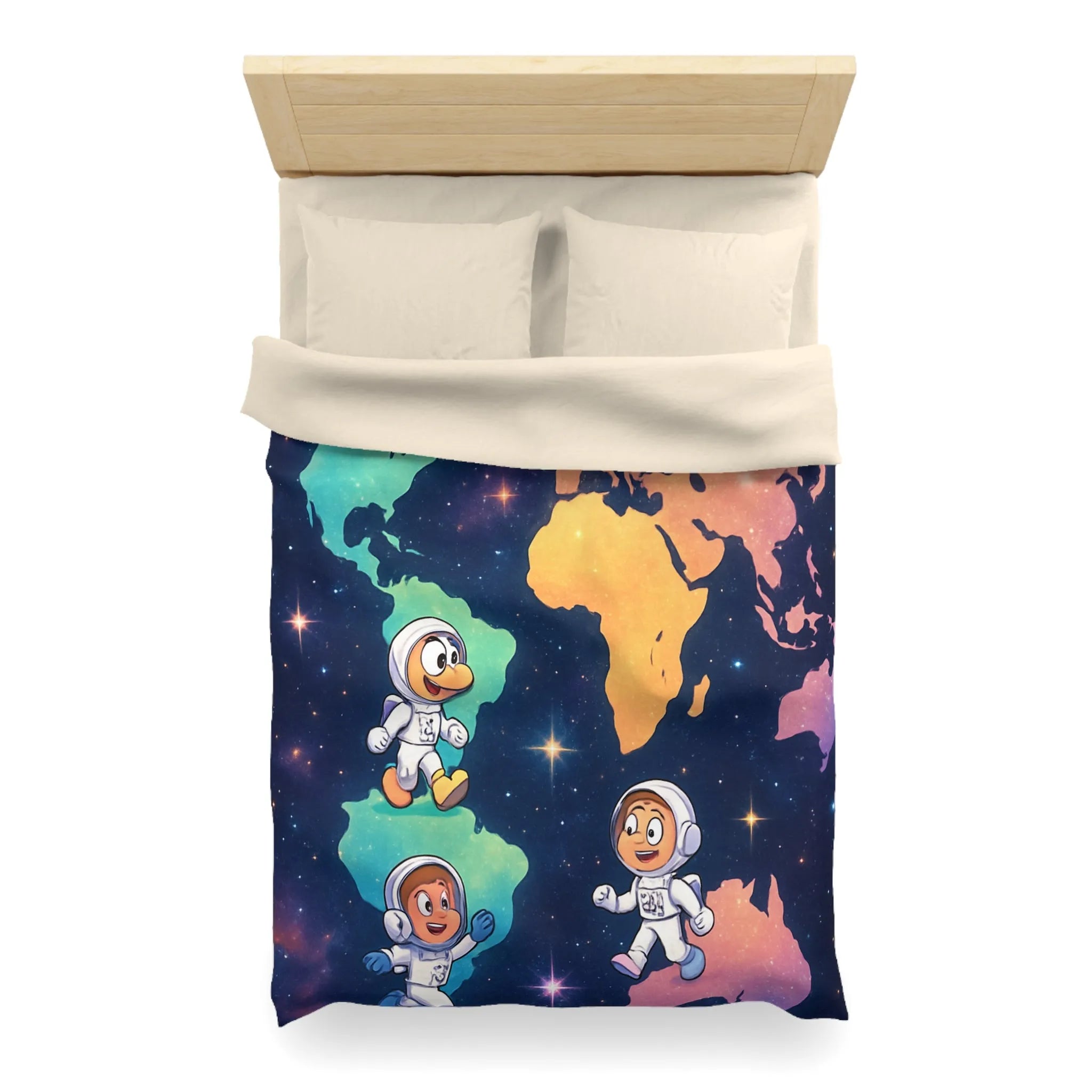 Housse de Couette Astronaute Enfantine Arc-en-Ciel Monde Spacieux Carte Terre Étoilée Cosmonautes Rêveurs
