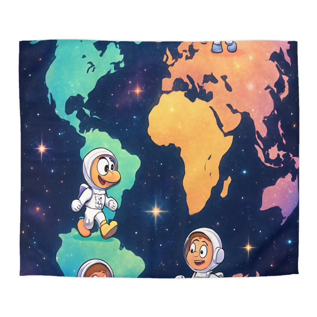 Housse de Couette Astronaute Enfantine Arc-en-Ciel Monde Spacieux Carte Terre Étoilée Cosmonautes Rêveurs